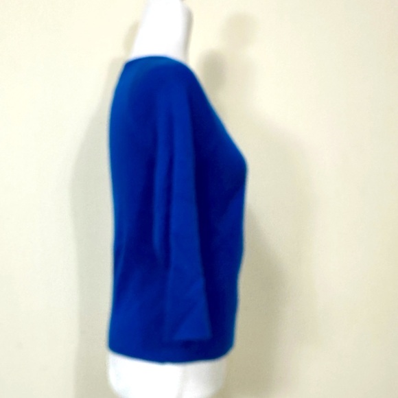 NWOT EVIE Blue Knit w Twist Front & Square V-Neck 3/4 Sleeves Pullover Top S - Picture 6 of 12